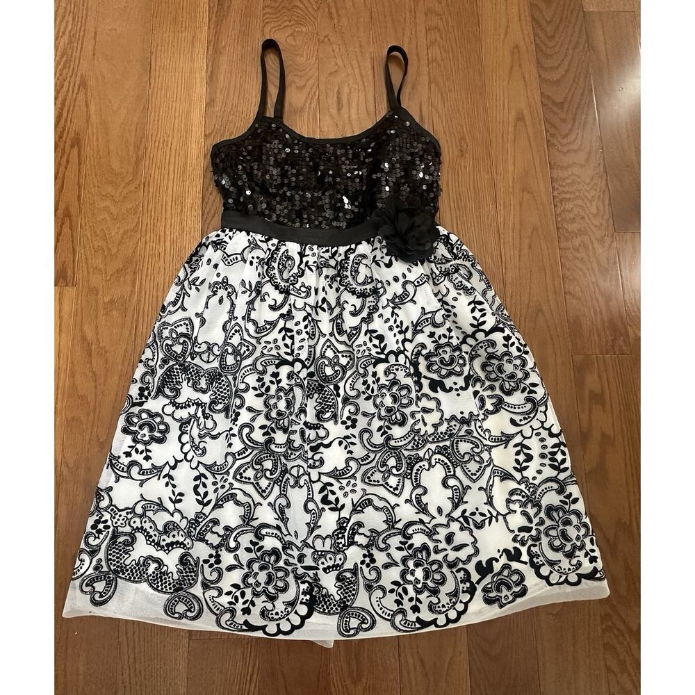 Justice Girls Black White Sequin‎ Party Holiday Dress Sz 12